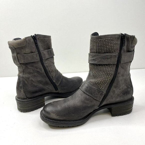 Paul Green Boots Leather Ankle Moto Gray Side Zip Women US 7.5 UK 5.5 Steampunk - Picture 6 of 10